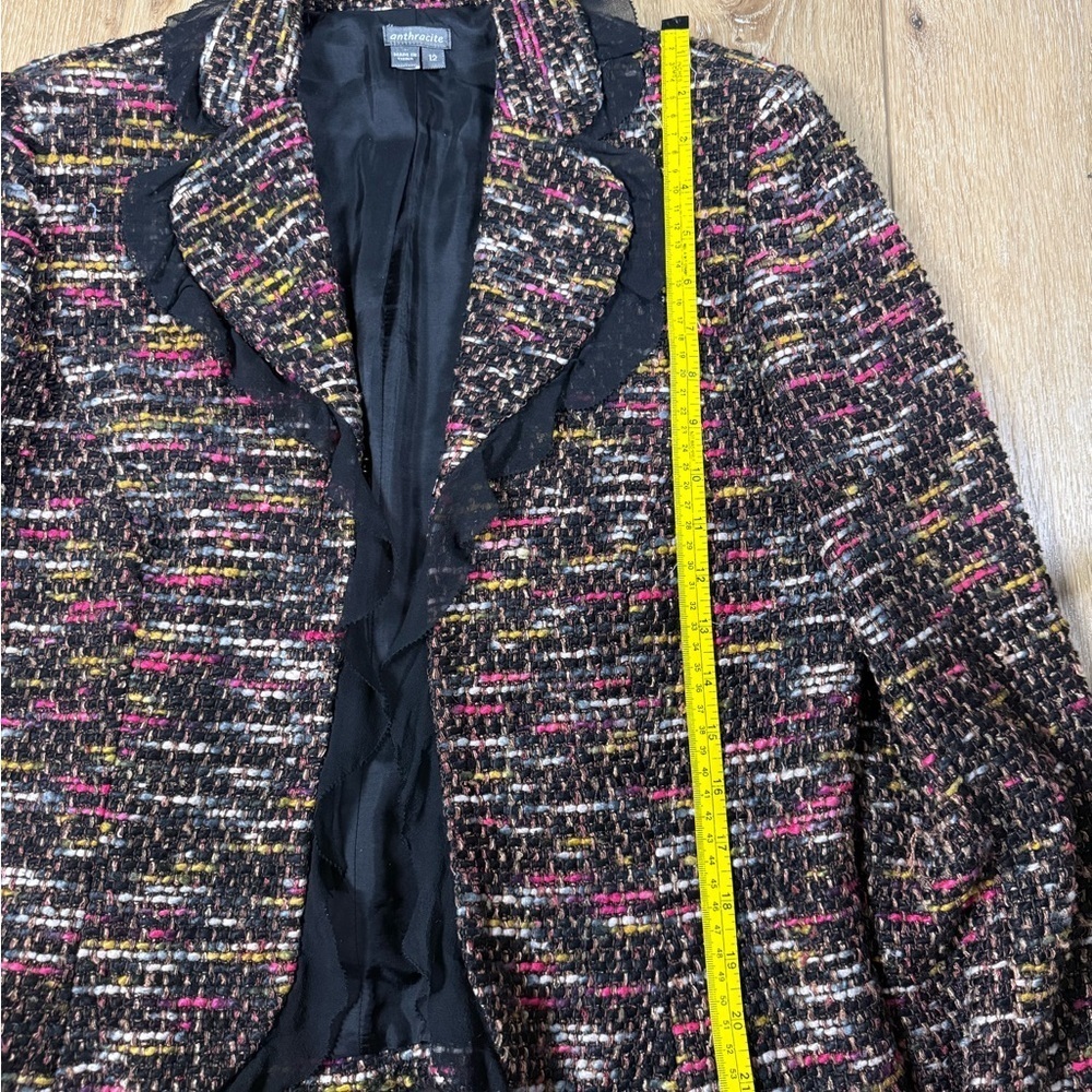 Anthracite Chic Tweed Women’s Blazer Silk Lined Size 12 - Picture 7 of 9